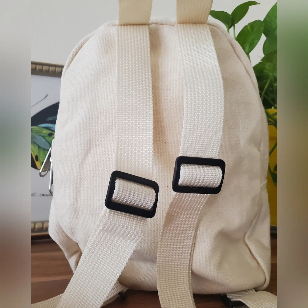 Canvas Backpack with Butterfly Embroidery